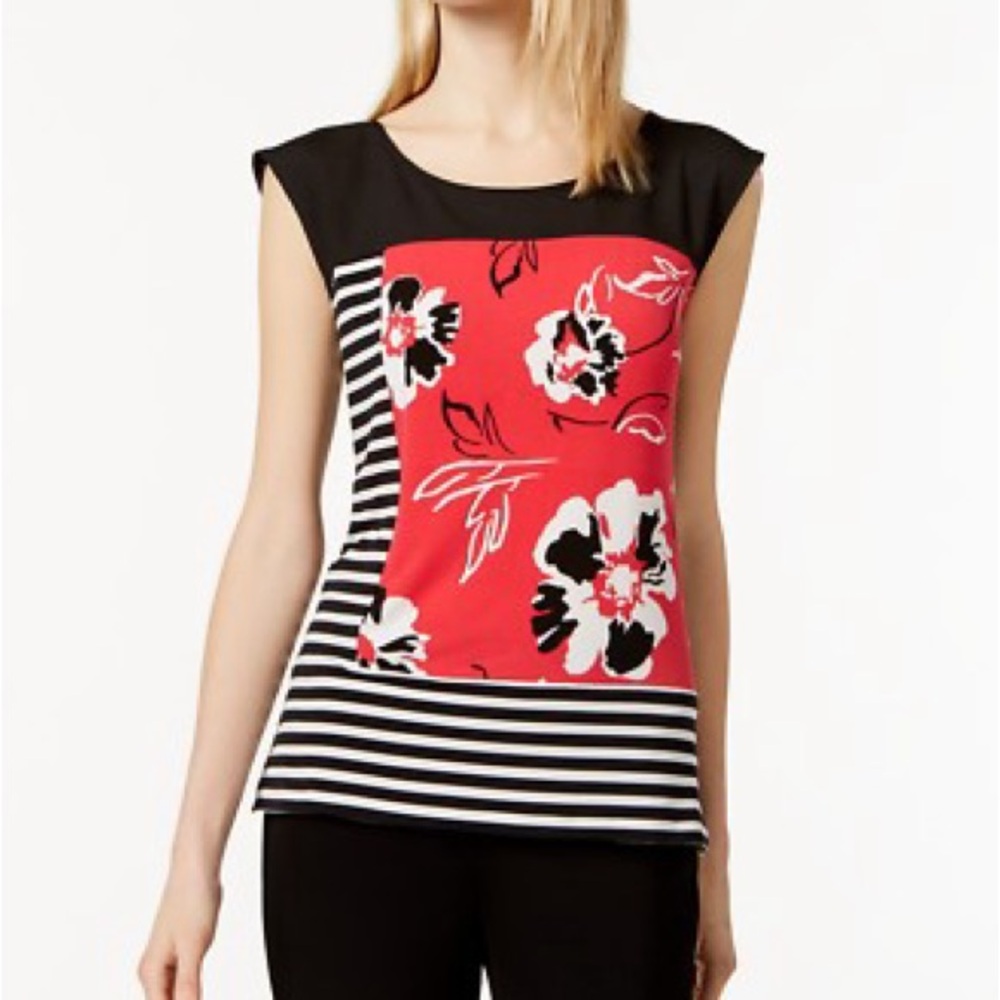 Calvin Klein Mixed-Print Top Black/Watermelon